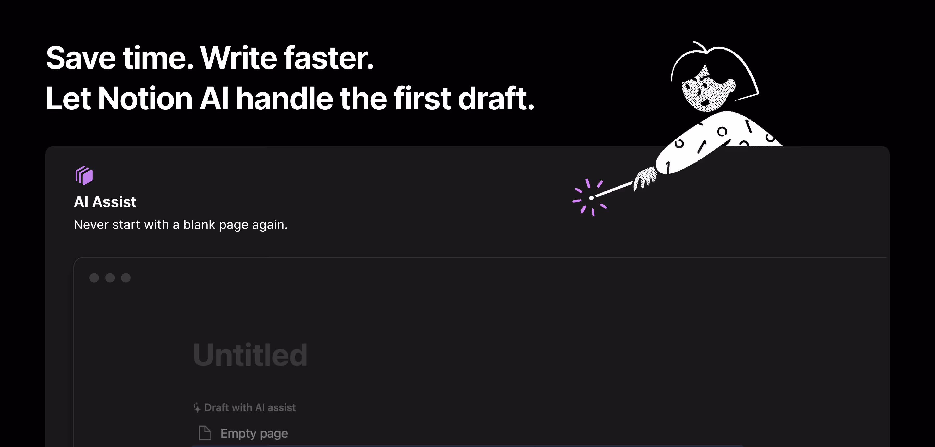 The middle banner of the Notion AI landing page in November, 2022.