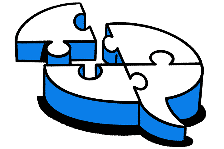 插圖:由拼圖拼湊而成的想法泡泡