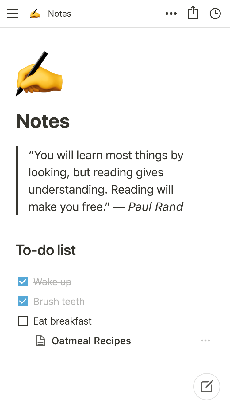 一張 Notion 行動應用程式在 iPhone 上的螢幕截圖