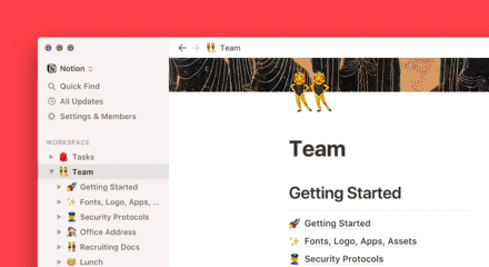 動畫顯示具有多層巢狀項目的 Notion 工作空間側邊欄